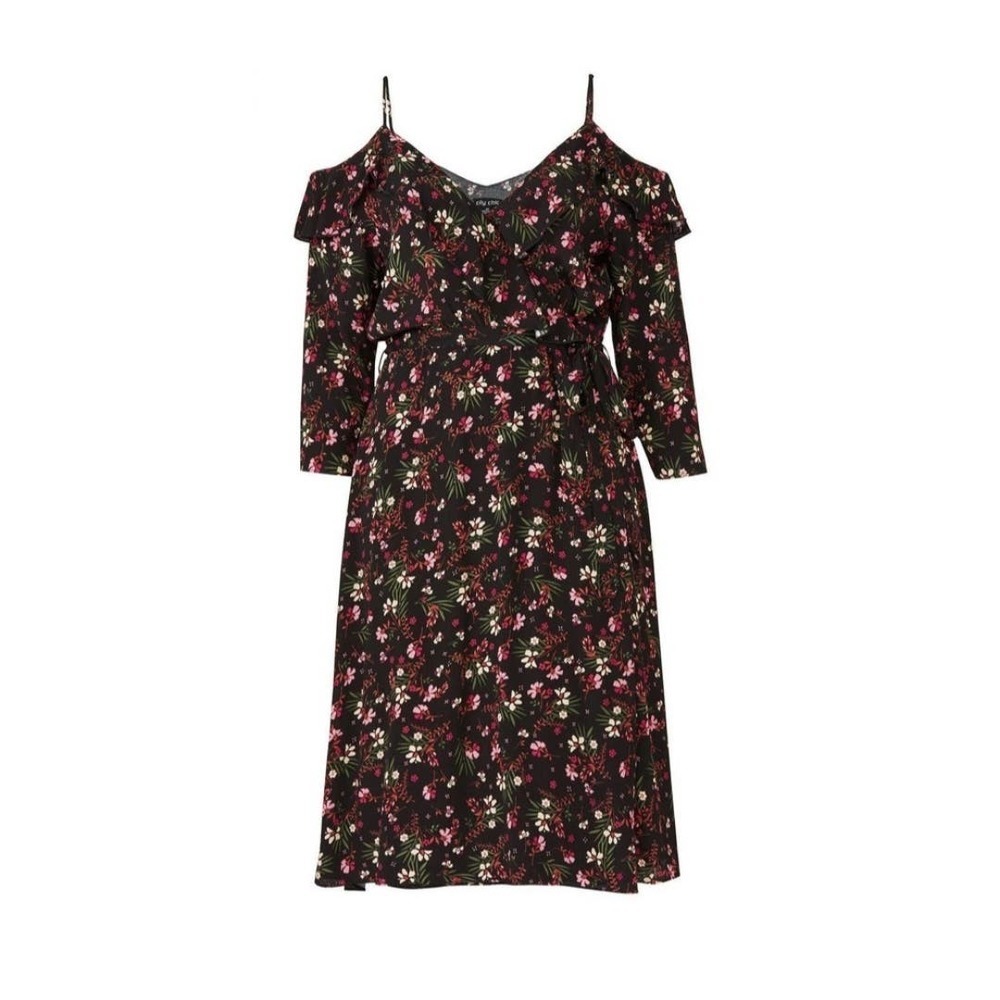 NEW City Chic Pretty Floral Print Ruffle Cold Shoulder Wrap Dress Size XXL
